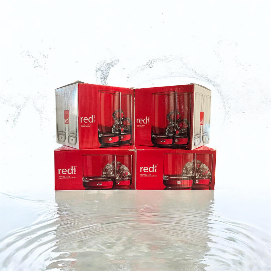 Home Essentials Red Series Drinking Glasses 13.5oz & 16.9oz Set of 16 New In Box