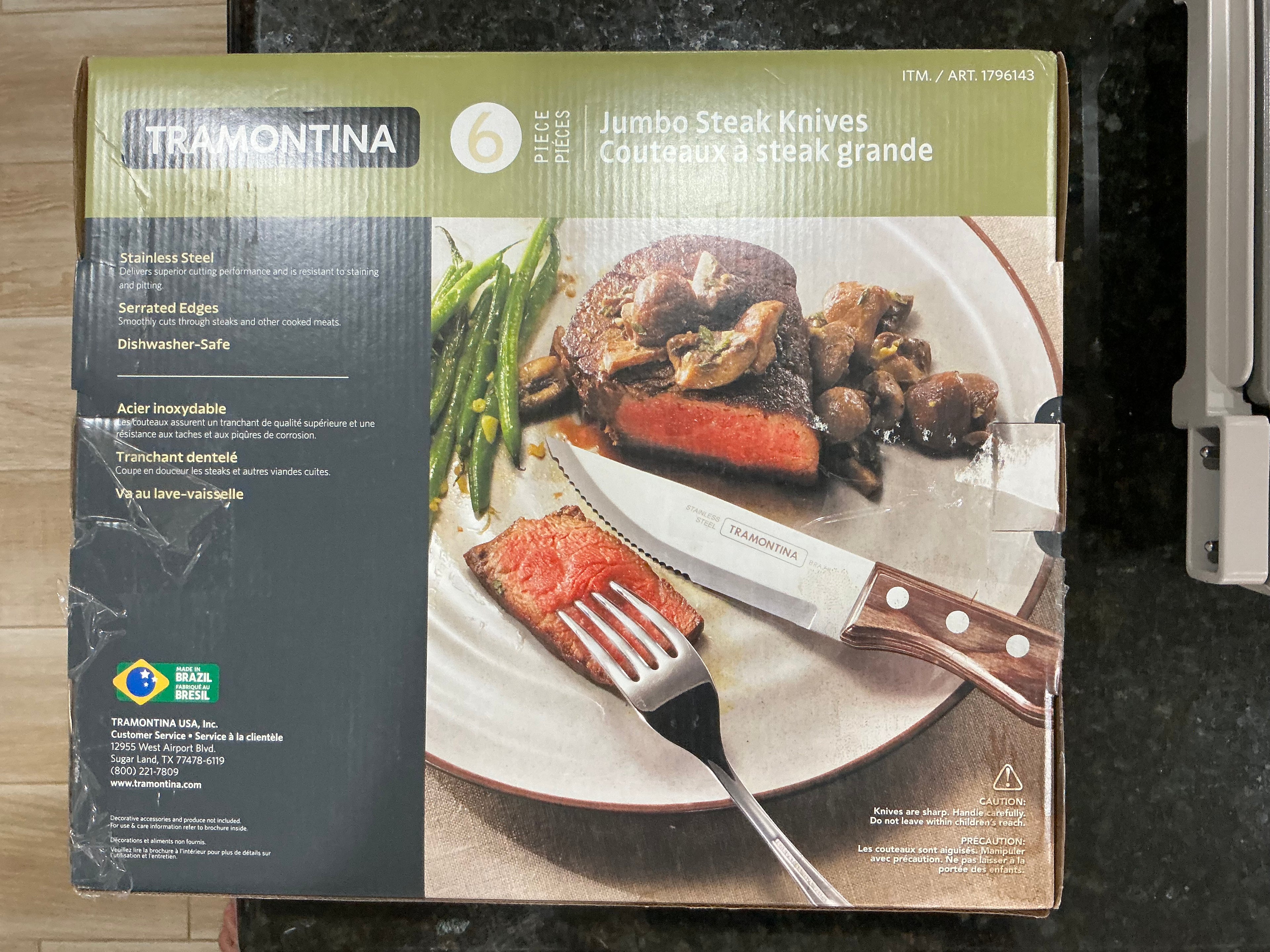 Tramontina Stainless Steel Steak Knives Set w/ Polywood Handles 6 Piece Like New