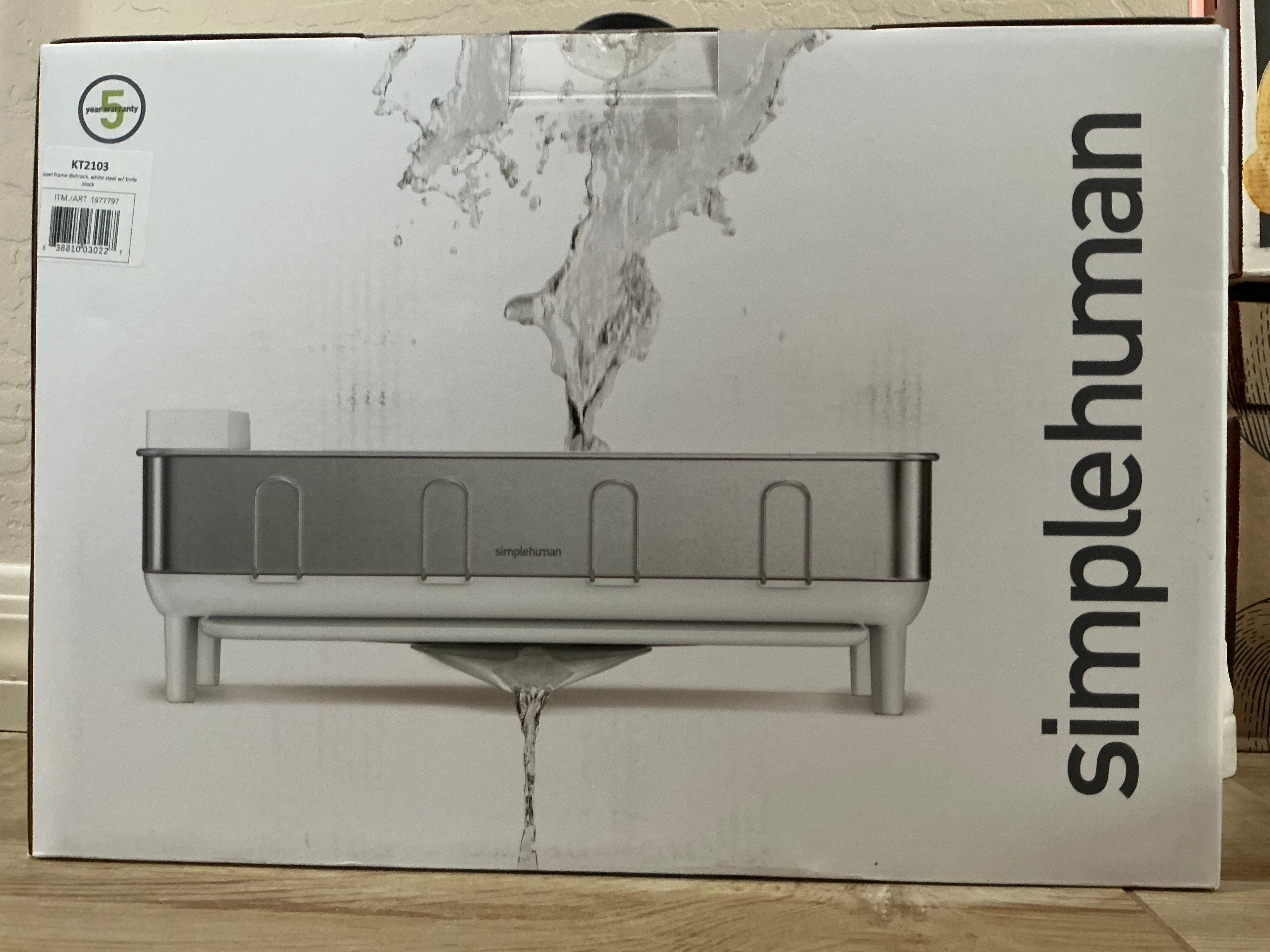 Simplehuman Steel Frame Dishrack w/ Knife Block White New In Box