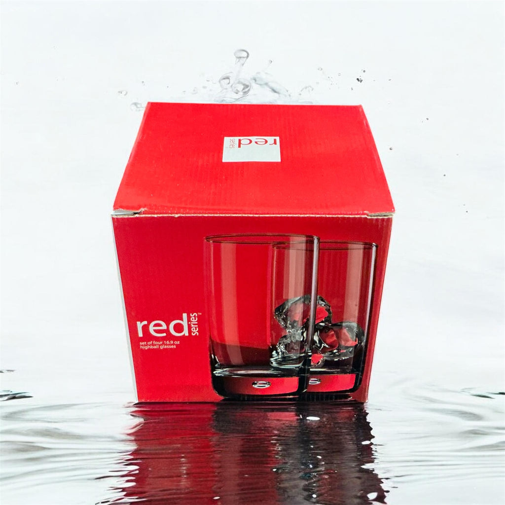 Home Essentials Red Series Drinking Glasses 13.5oz & 16.9oz Set of 16 New In Box