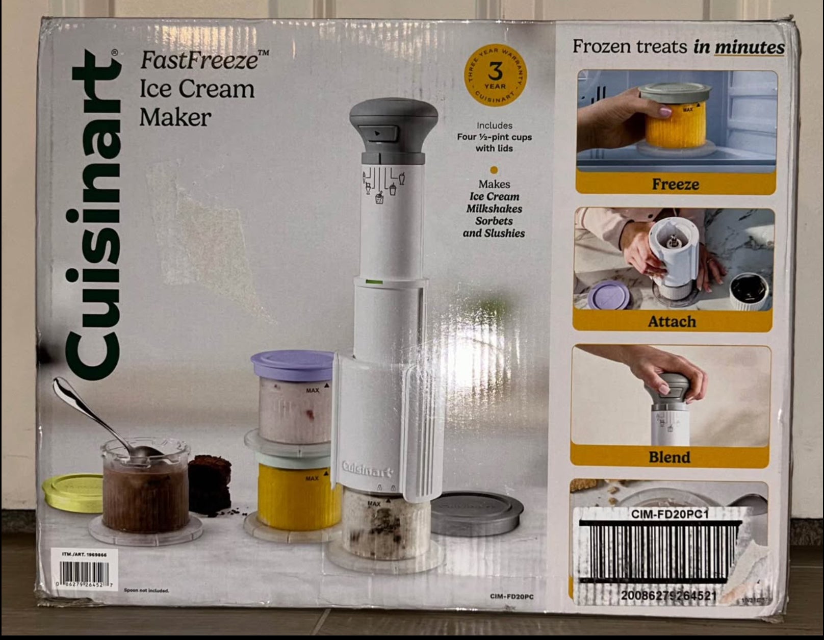 Cuisinart FastFreeze Ice Cream & Frozen Treat Maker w/ 4 Half-pint Cups New In Box