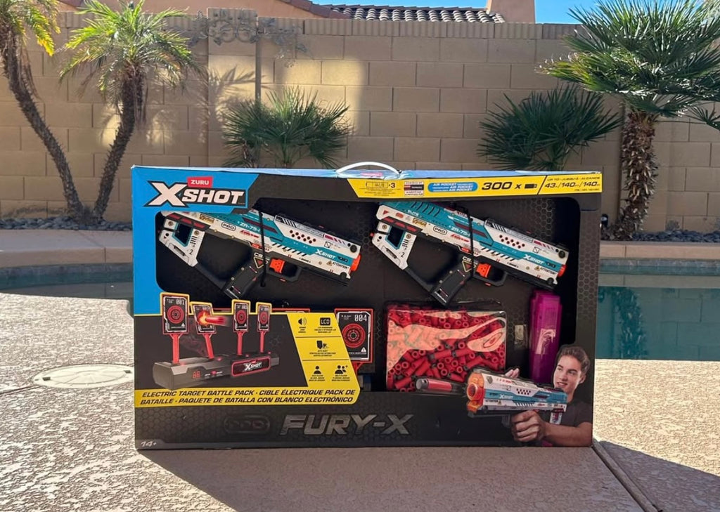 X Shot Pro Fury X Battle Blaster Toy Gun w/ Electronic Target System & Darts Like New