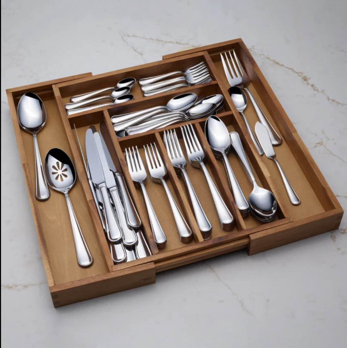 Mikasa Virtuoso 114-piece Flatware & Acacia Wood Caddy Set New In Box