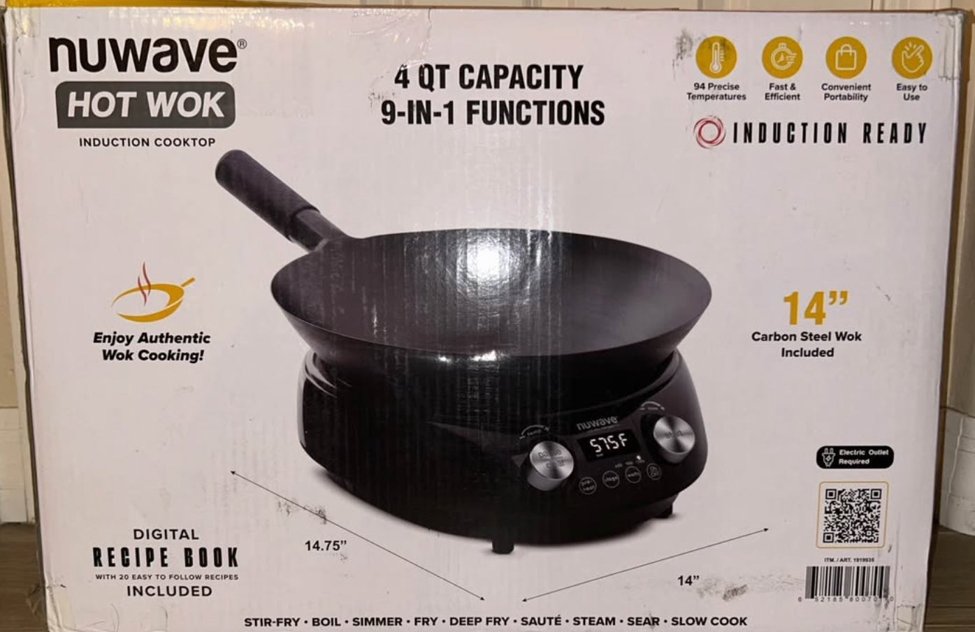 Nuwave Induction Hot Wok w/ 14" Carbon Steel Wok Glass Lid & Stand New In Box
